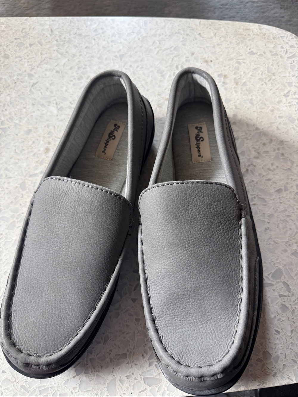 My Pillow leather slippers  in Gray-New without tags